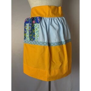 Vintage 1/2 Apron Marigold Orange Yellow Floral Retro Feed Sack Patchwork Pocket